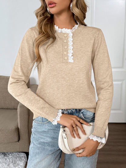 Women's Lace Collar Button Vintage Knit Sweater
