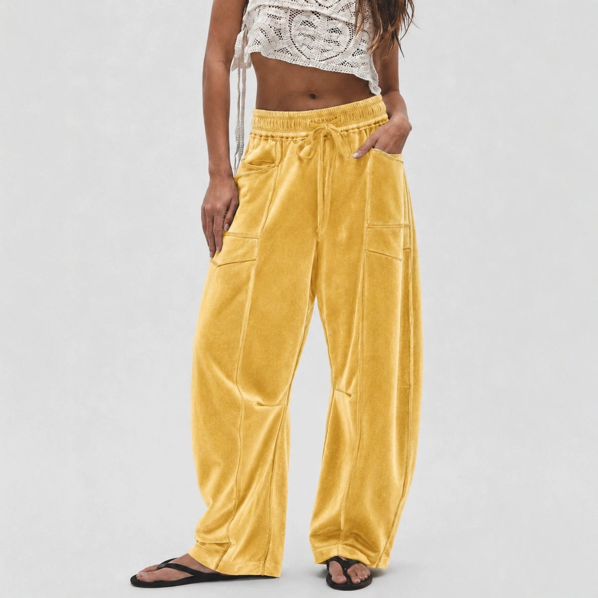Women's Velvet Wide Leg Drawstring Casual Pants