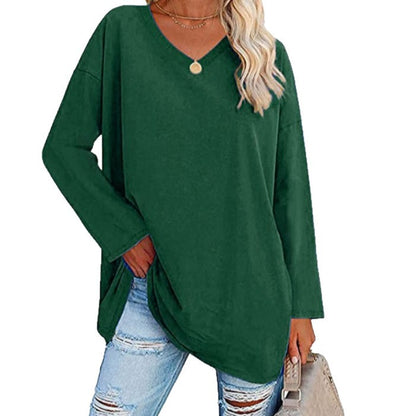 Women's Oversized V-Neck Long Sleeve Loose Fit T-Shirt