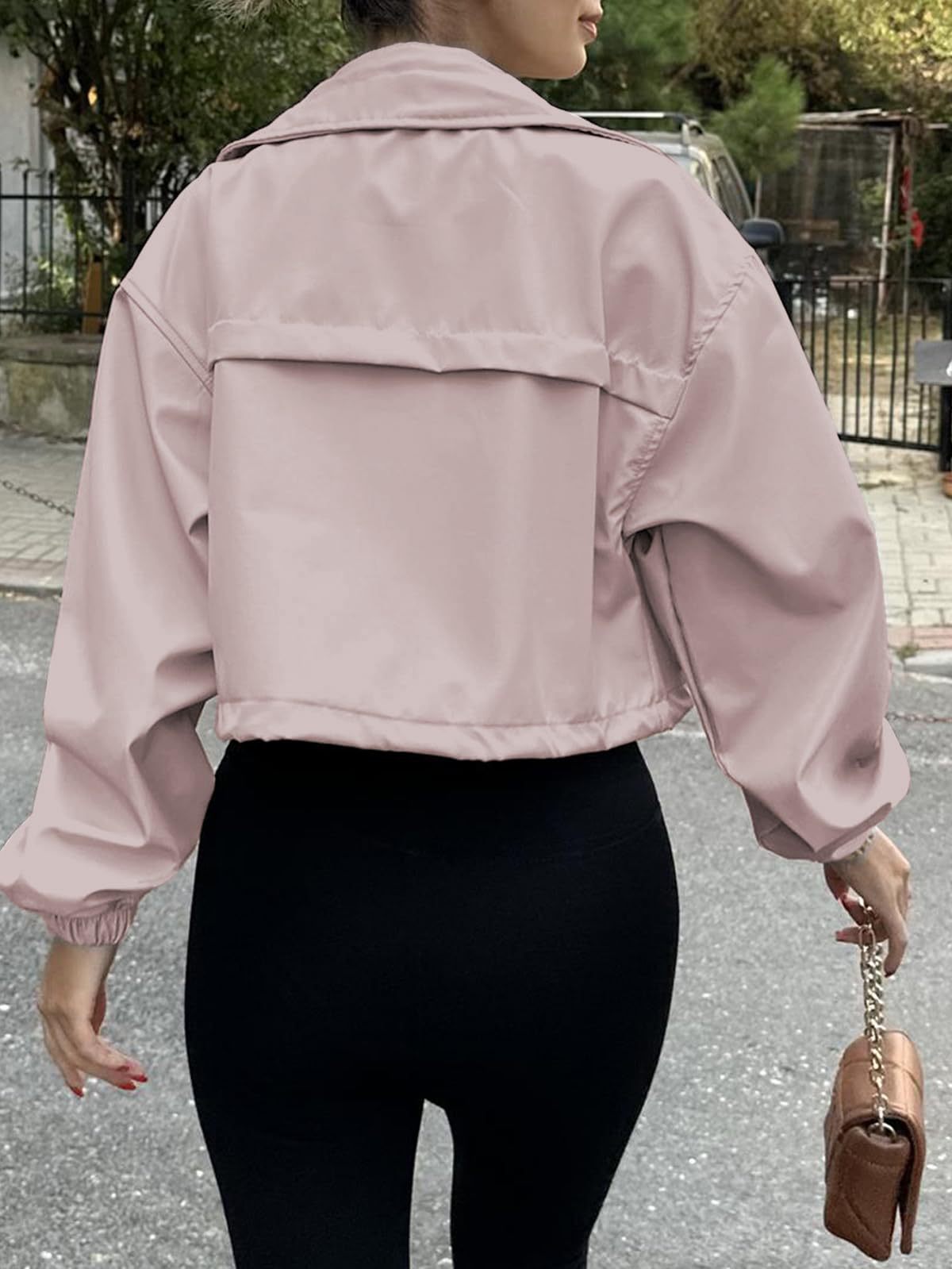 Solid cropped utility jacket zip front relaxed fit