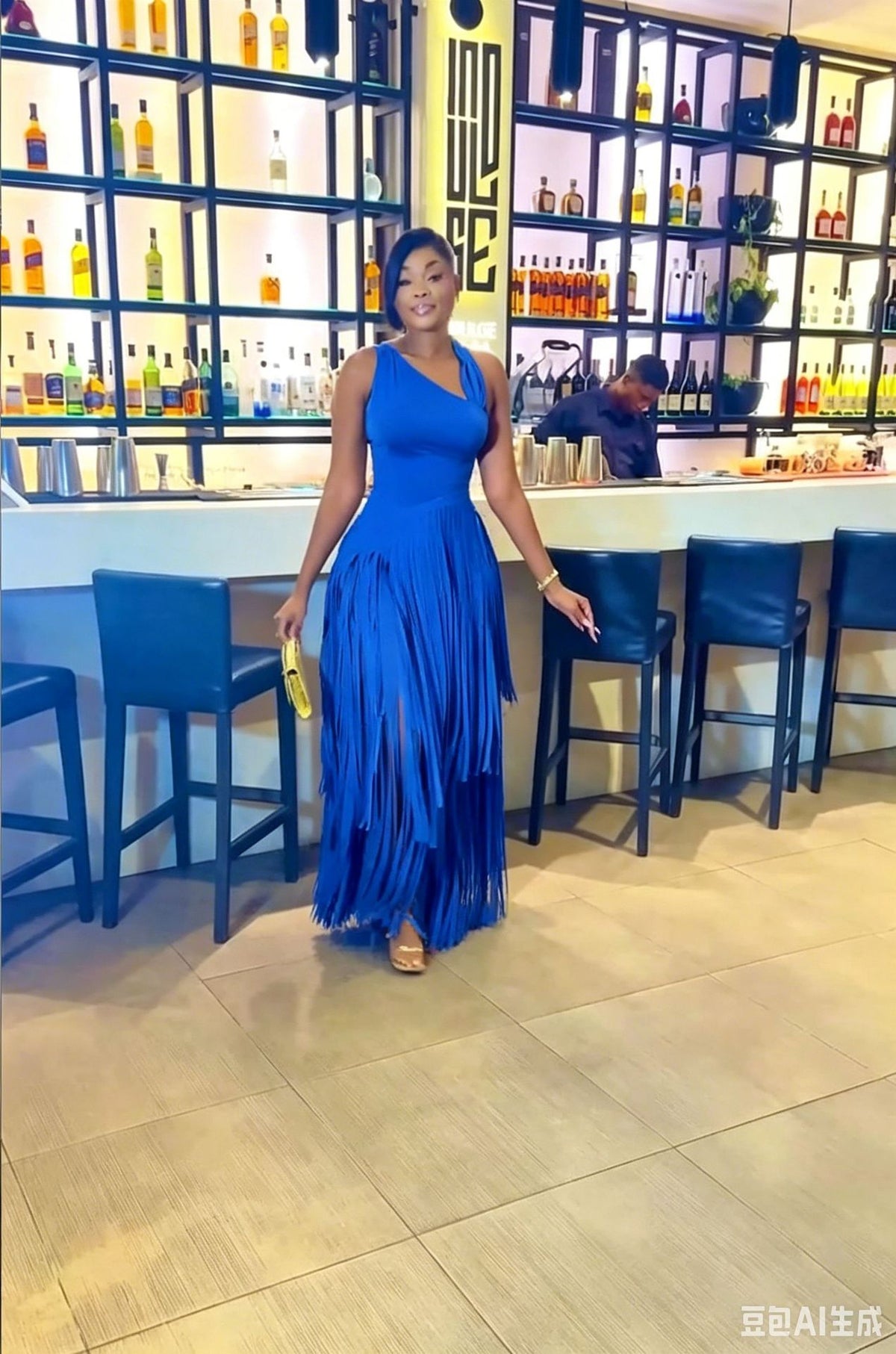 Fringe Maxi Dress Deep V Neck Long Sleeve Bodycon Party