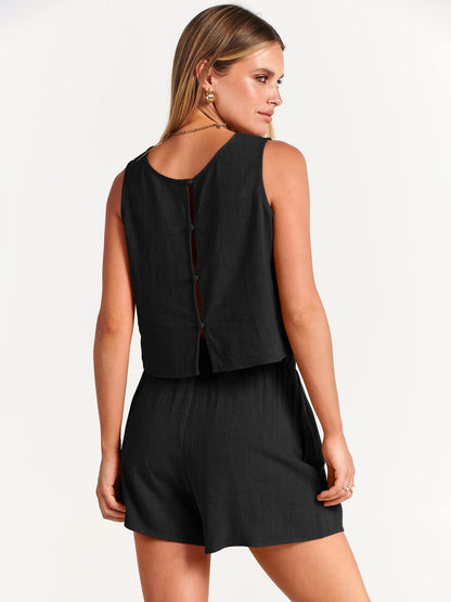 Sleeveless Top and Drawstring Shorts Two Piece Set