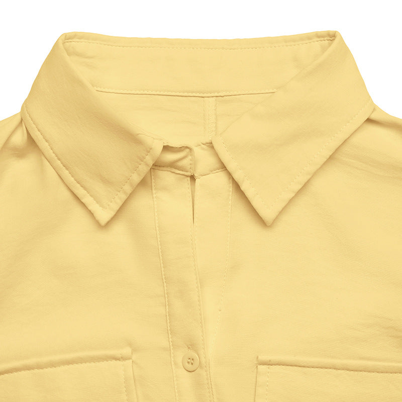 Yellow Sleeveless Button Down Belted Blouse Top