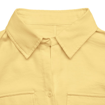 Yellow Sleeveless Button Down Belted Blouse Top