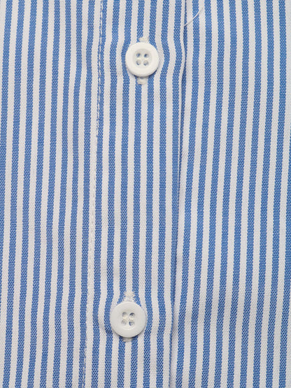 Striped Embroidered Ruffle Sleeve Button Down Blouse