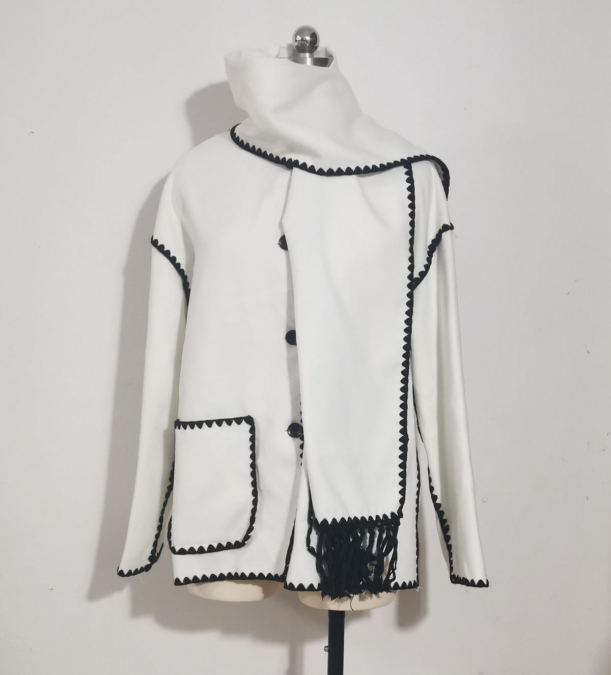 Women's Oversized Faux Wool Scarf Coat With Fringe