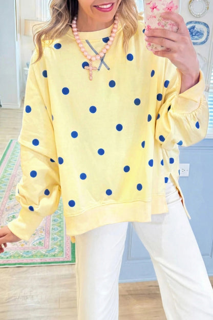 Polka Dot Oversized Sweatshirt Casual Crewneck Pullover