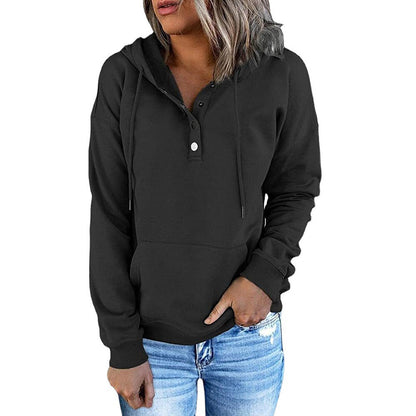 Women's Oversized Henley Hoodie Long Sleeve Pullover Top