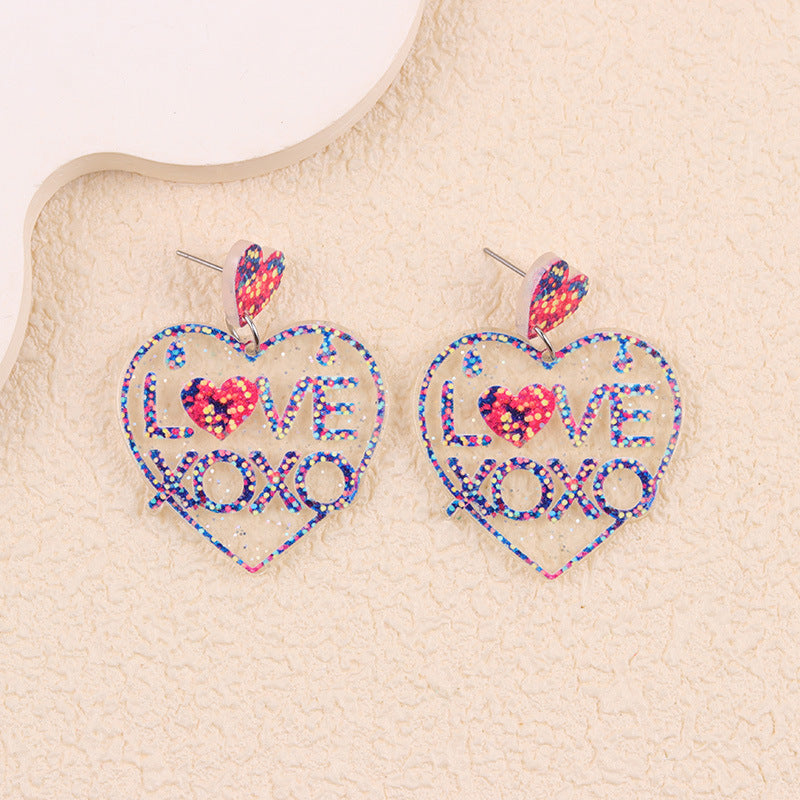 Valentine Glitter Heart Acrylic Statement Earrings
