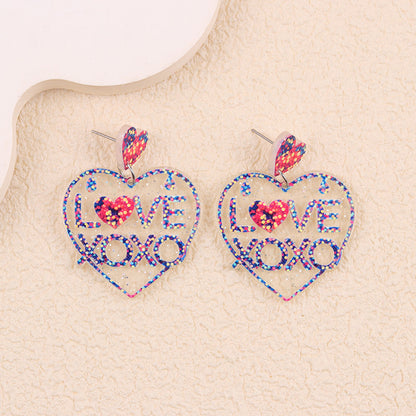 Valentine Glitter Heart Acrylic Statement Earrings