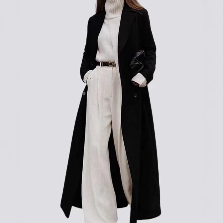 Women's Long A-Line Coat V-Neck Winter Overcoat