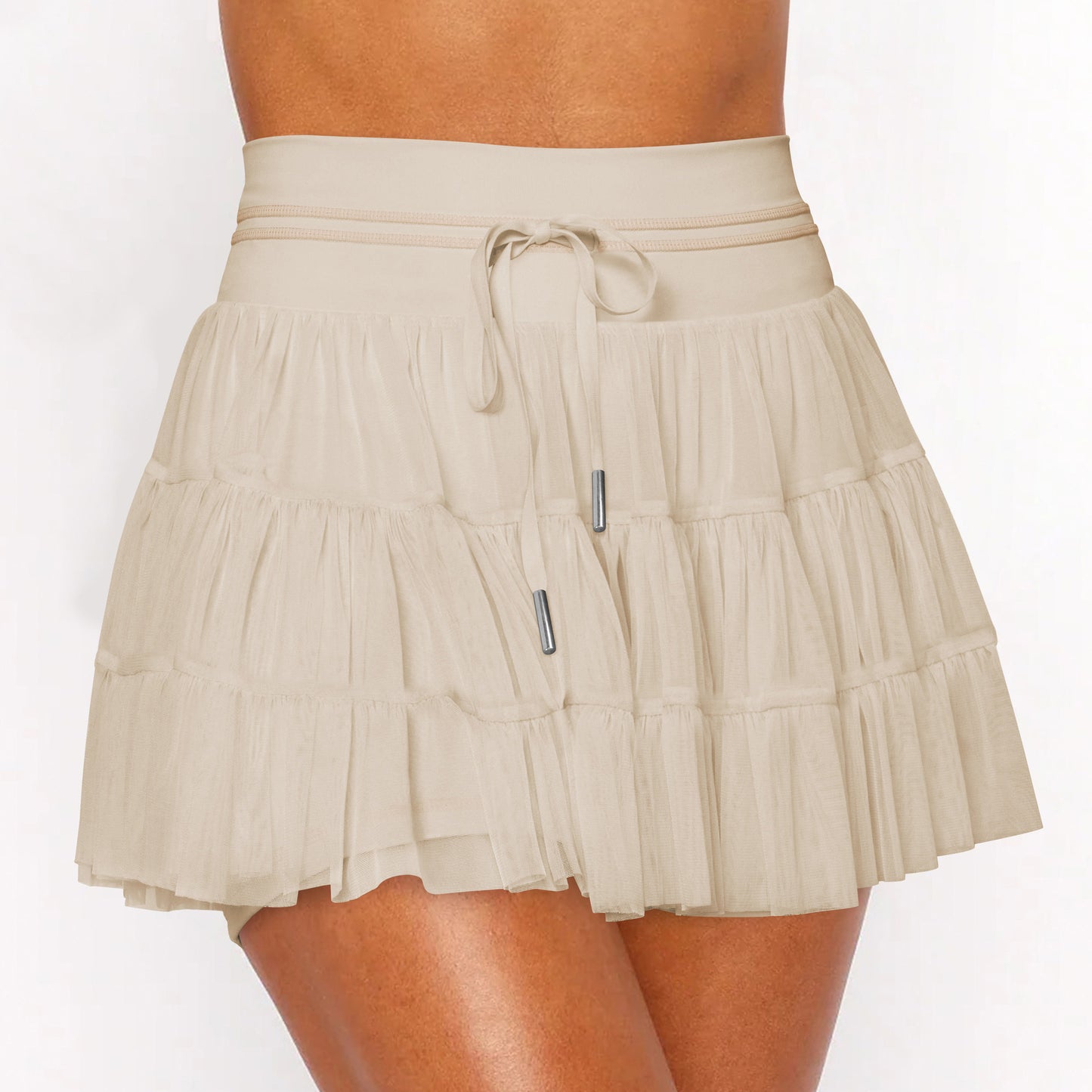 Solid Pleated Skort High Waist Ruffle Tiered Mini