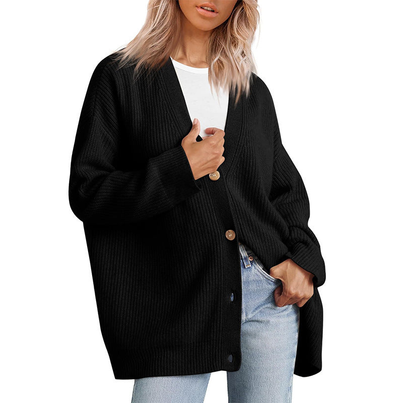 Women's Oversized V Neck Button Down Knit Cardigan Sweater