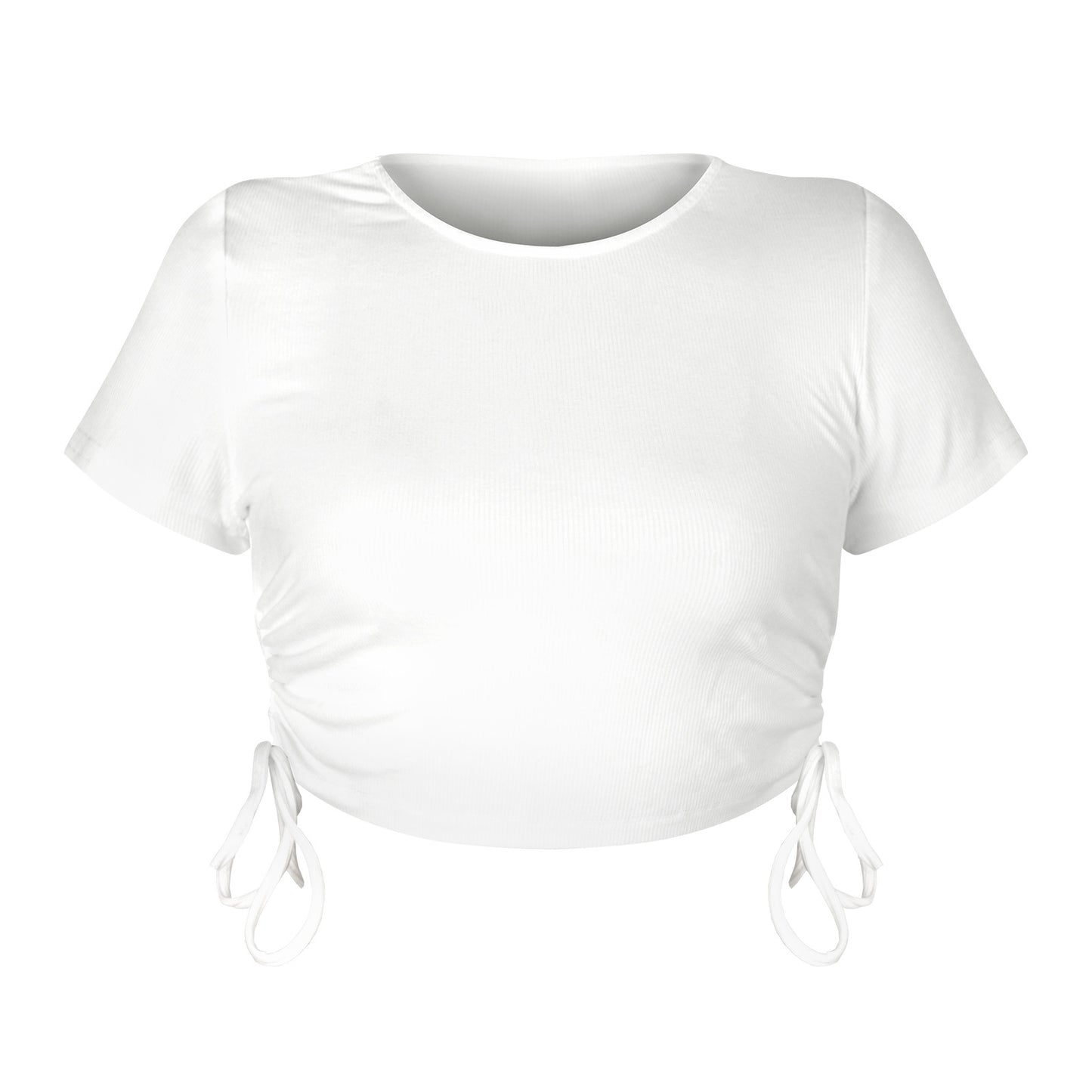 Buttoned Pit Strip Drawstring Short Sleeve T-shirt