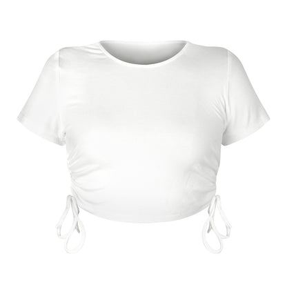Buttoned Pit Strip Drawstring Short Sleeve T-shirt