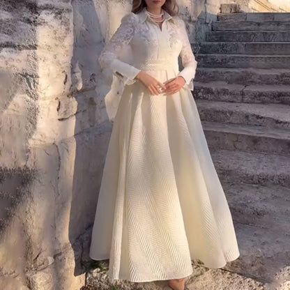 White Lace Floral Maxi Dress Long Sleeve Vintage Formal