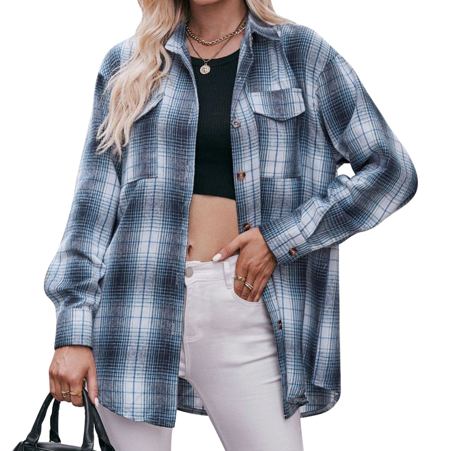 Casual Fashion Plaid Shirt in Oversized Loose Fit for Fall and Winter