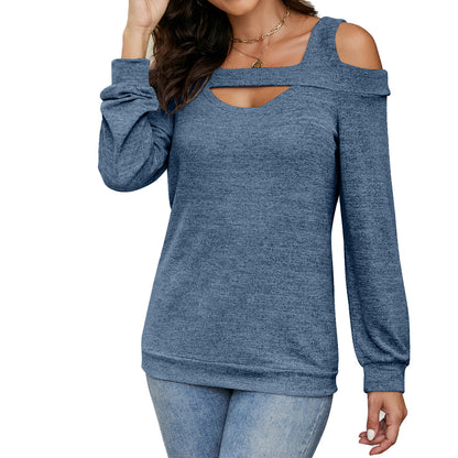Womens Cold Shoulder Cutout Long Sleeve Loose Tunic Top