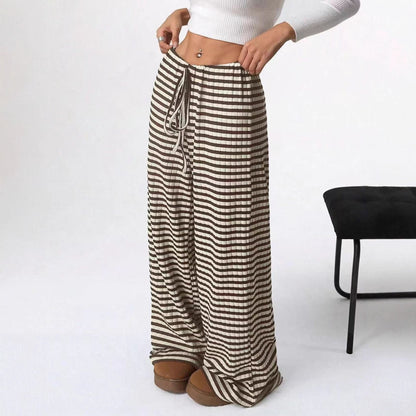 Women's Striped Wide Leg Drawstring Lounge Pants