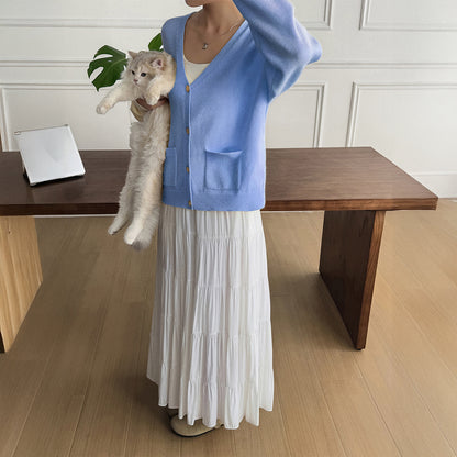 Women’s Solid Color Knit Cardigan V Neck Long Sleeve Top