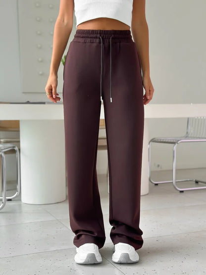 Women's Zip Up Drawstring Jacket Wide Leg Pants Set