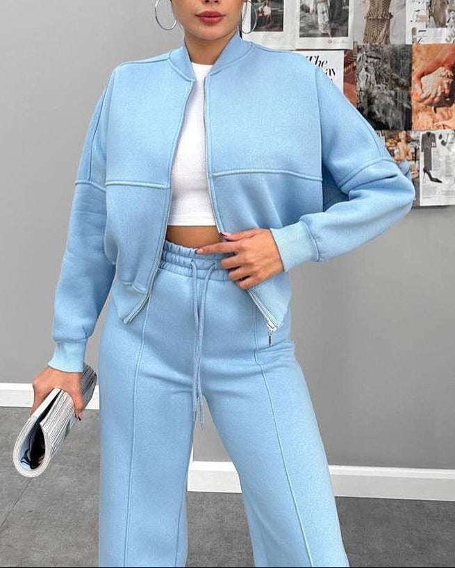 Women's Matching Set Zip Jacket Wide Leg Sweatpants