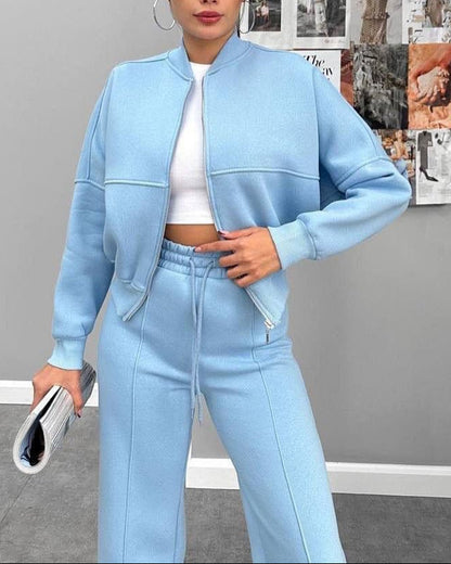 Women's Matching Set Zip Jacket Wide Leg Sweatpants