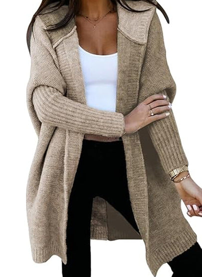 Oversized Hooded Color Block Open Front Long Cardigan