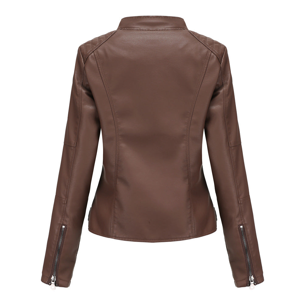 Women's Faux Leather Moto Jacket Slim Fit Zip Up