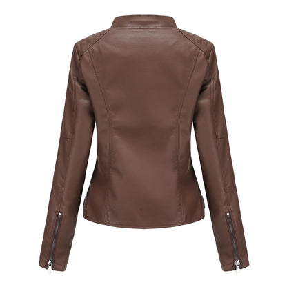 Women's Faux Leather Moto Jacket Slim Fit Zip Up