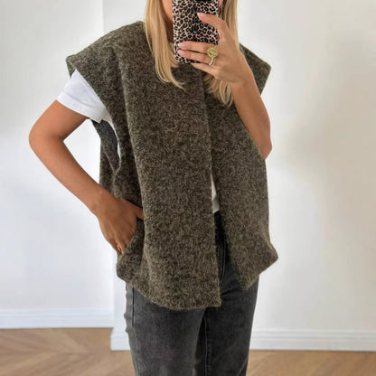 Women's V-Neck Open Front Oversized Wool-Blend Vest