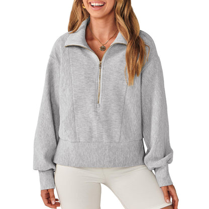 Women's Quarter Zip Collared Sweatshirt Long Sleeve