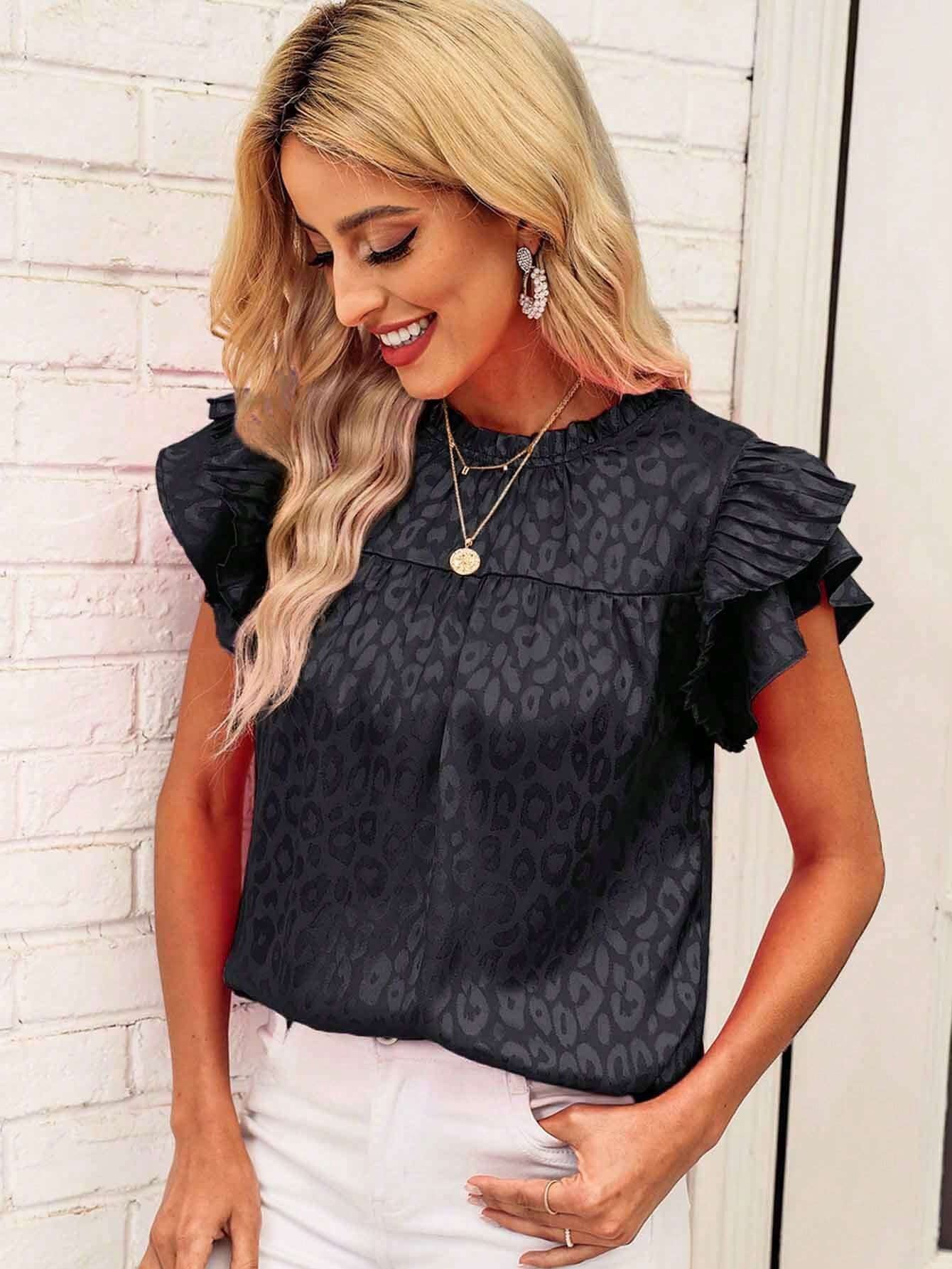 Beige Textured Ruffle Sleeve Blouse Chic Summer Top