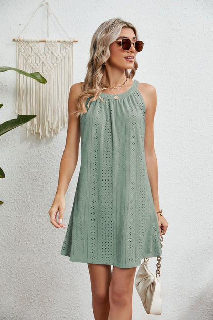 Eyelet Crochet Cover Up Dress Sleeveless Beach Mini