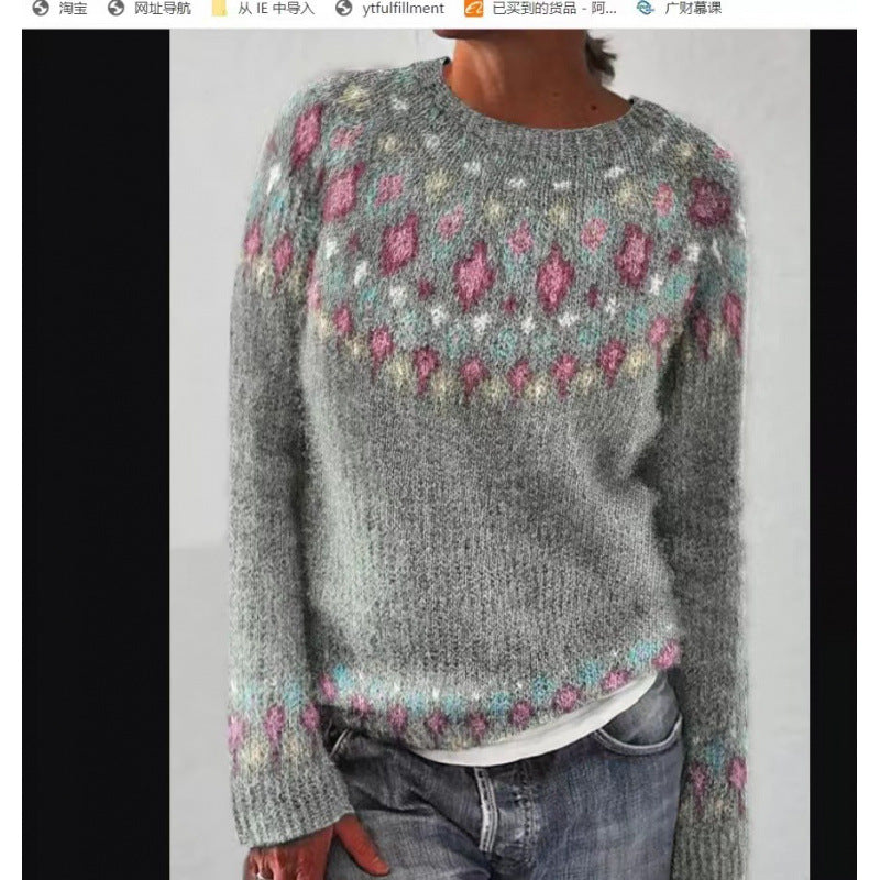 Women's Fair Isle Crewneck Knit Sweater Pullover