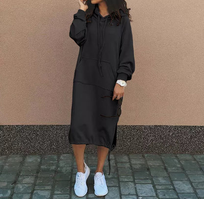 Plus Size Hoodie Sweatshirt Dress Long Sleeve Pocket