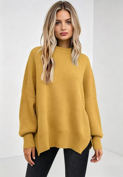 Women's Oversized Batwing Sweater Side Slit Pullover