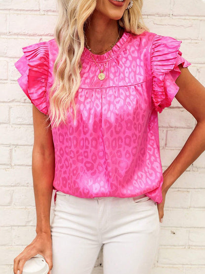 Beige Textured Ruffle Sleeve Blouse Chic Summer Top