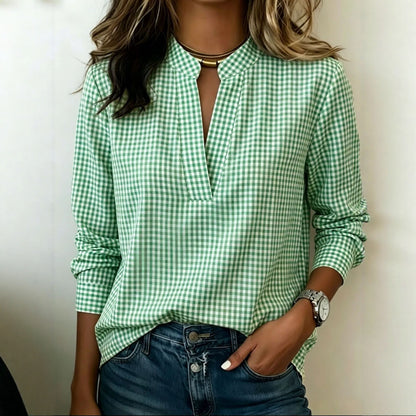 Women's Gingham Long Sleeve Pullover Blouse