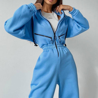 Women's Oversized Zip-Up Hooded Fleece Jumpsuit