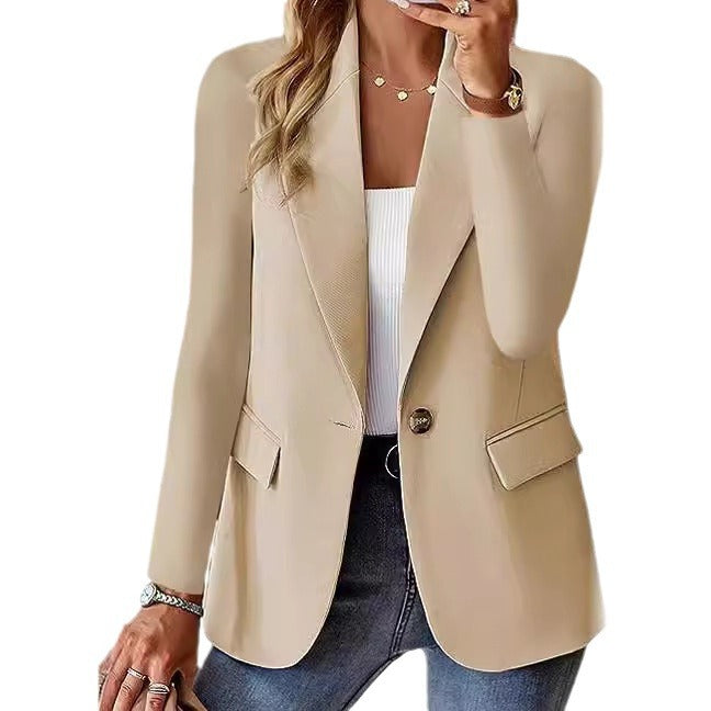 Tailored One Button Blazer Jacket Long Sleeve V Neck