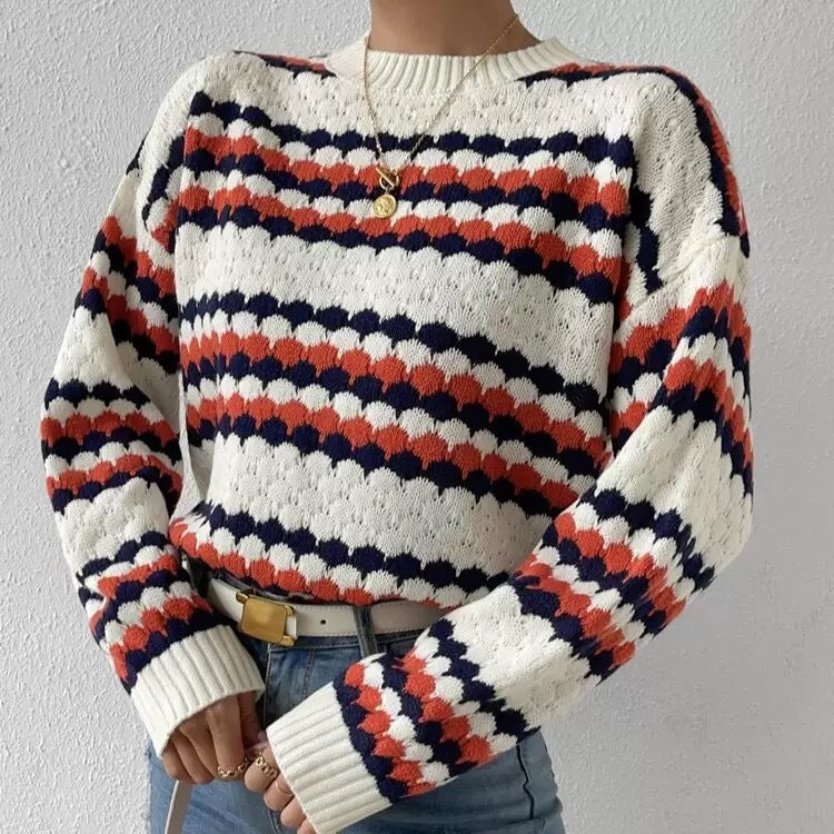 Women's Oversized Striped Crewneck Pullover Sweater