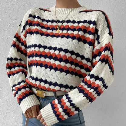 Women's Oversized Striped Crewneck Pullover Sweater
