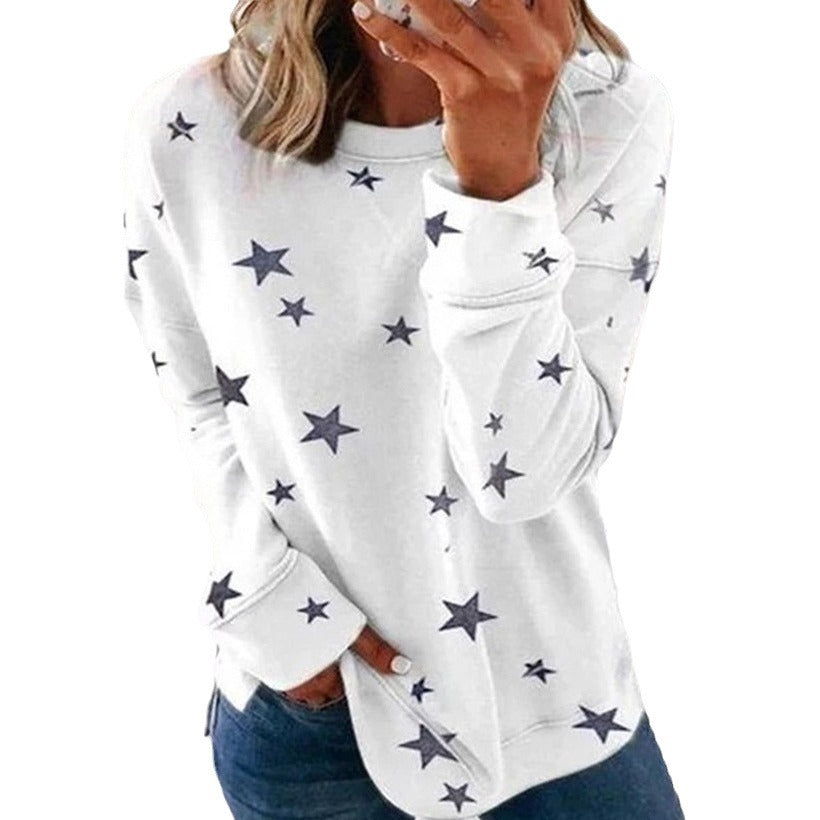 Women's Star Print Oversized Long Sleeve Sweatshirt
