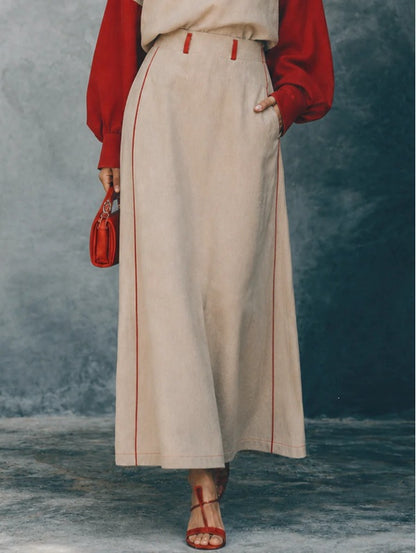 Women's Colorblock Balloon Sleeve Top & Maxi Skirt Set