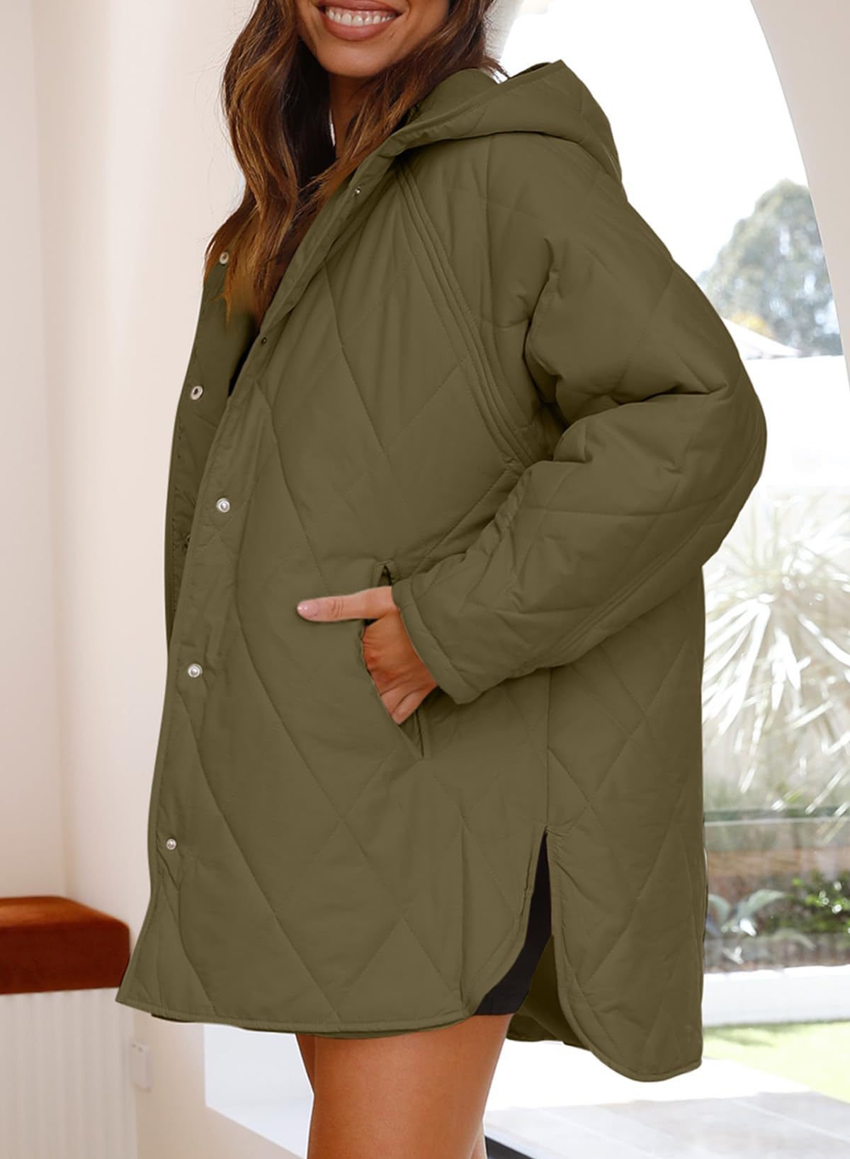 Womens Oversized Hooded Quilted Lightweight Jacket