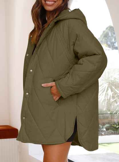 Womens Oversized Hooded Quilted Lightweight Jacket