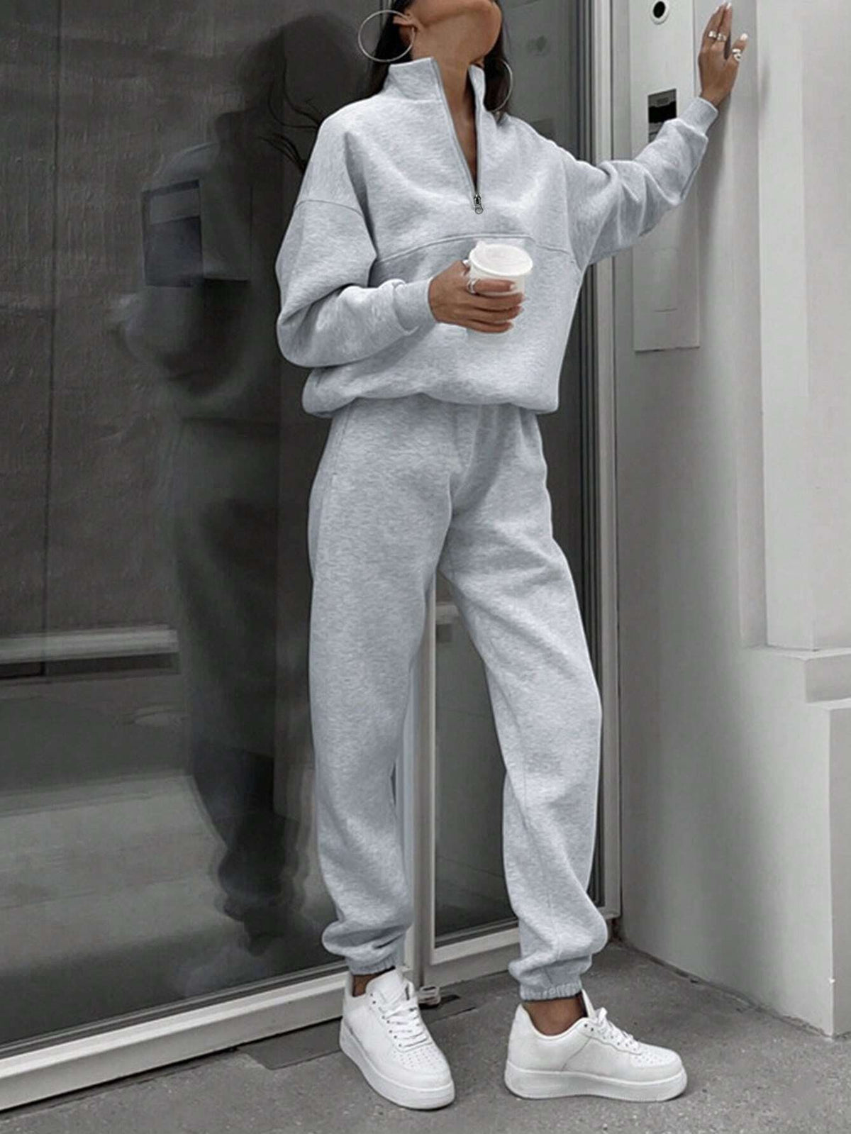 Women's Old Money Half Zip Sweatshirt Jogger Set