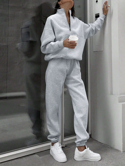 Women's Old Money Half Zip Sweatshirt Jogger Set