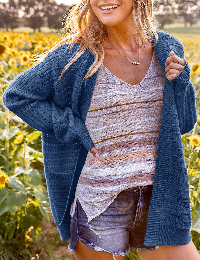 Women's Open Front Balloon Sleeve Cardigan with Pockets